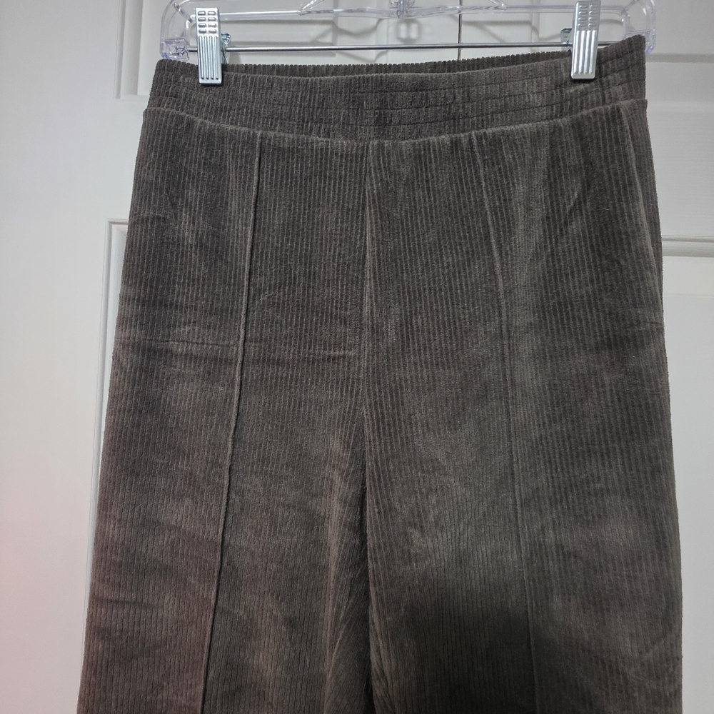 Aerie Groove-On Velour High Waisted Ribbed Flare Pant Olive Green Size Small - Picture 4 of 12